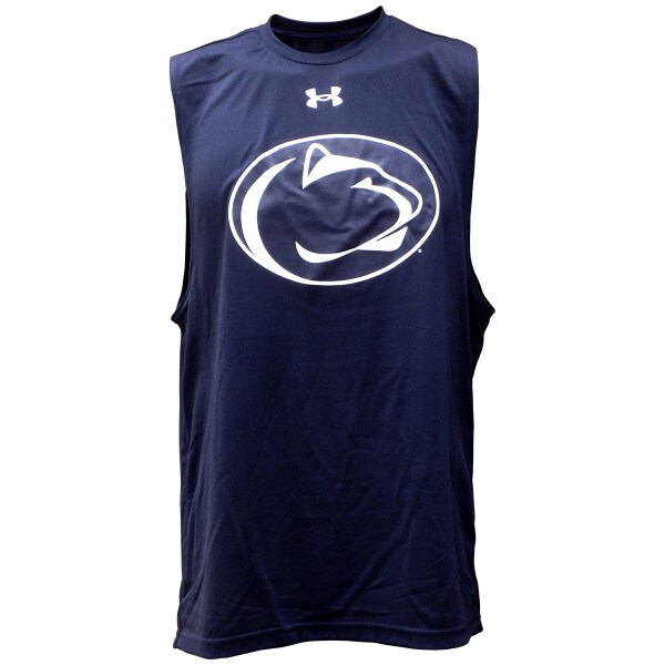 navy sleeveless Under Armour t-shirt with Penn State Athletic Logo